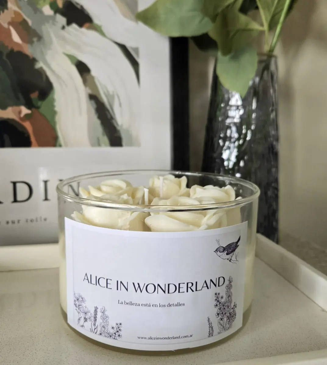 Vela Composicion en vidrio 13x8.5 (rosas o tulipanes)